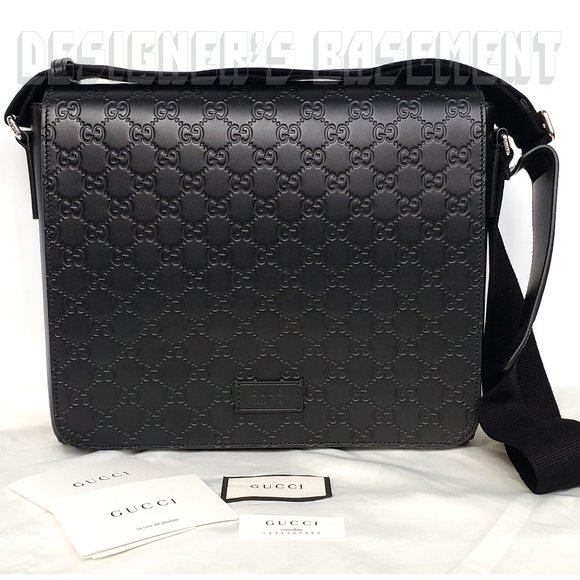 GUCCI black Micro Guccissima embossed leather Messenger crossbody shoulder Bag - Picture 2 of 8